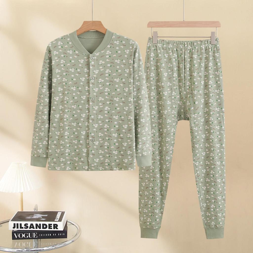 Cardigan de algodão puro para mulheres idosas de meia-idade, roupas de outono, calças sanitárias, roupa íntima de algodã