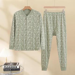 Cardigan de algodão puro para mulheres idosas de meia-idade, roupas de outono, calças sanitárias, roupa íntima de algodã