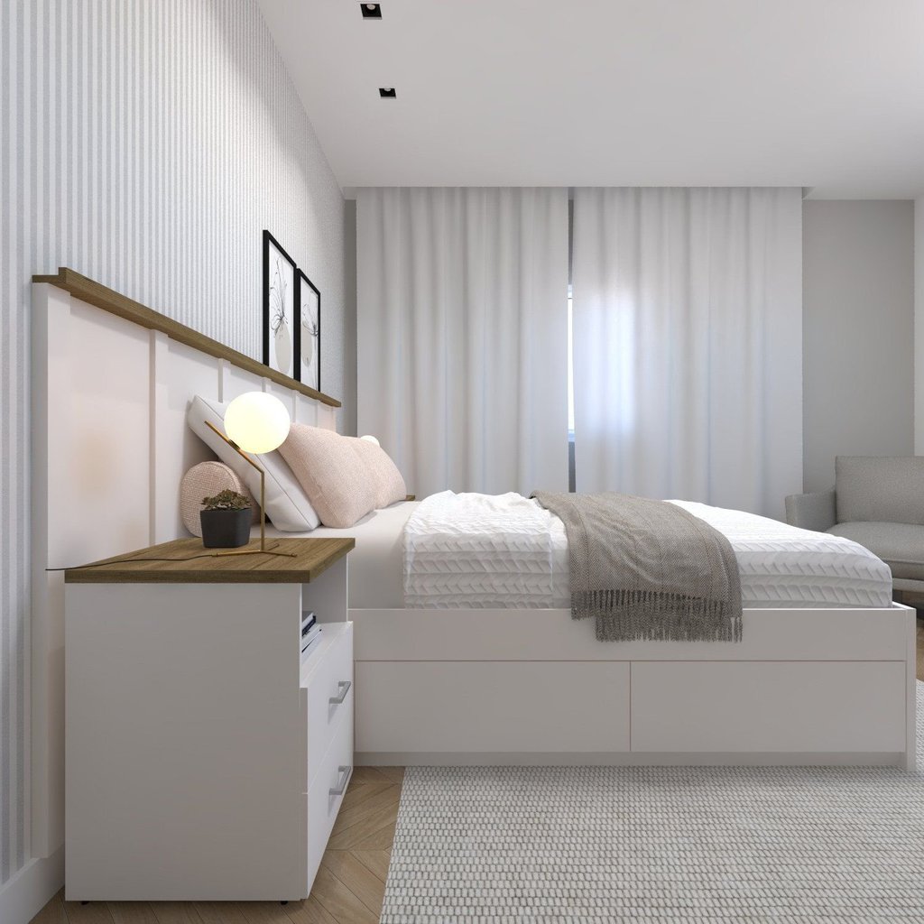 Cabeceira para Cama Casal Mista Branco Casal — imagem 2 de 2