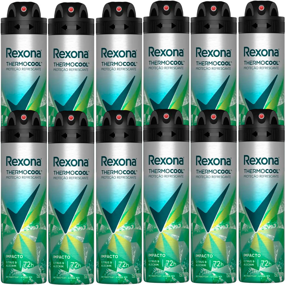Kit Desodorante Aerosol Rexona Men Impacto 150ml - 12 Unidades