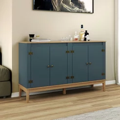 Aparador - Buffet Colonial 149x90x41 cm Cinza/Mel/Petroleo