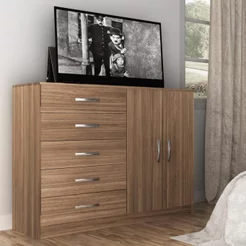 Cômoda para Quarto 5 Gavetas e 2 Portas Austin Marrom Marrom