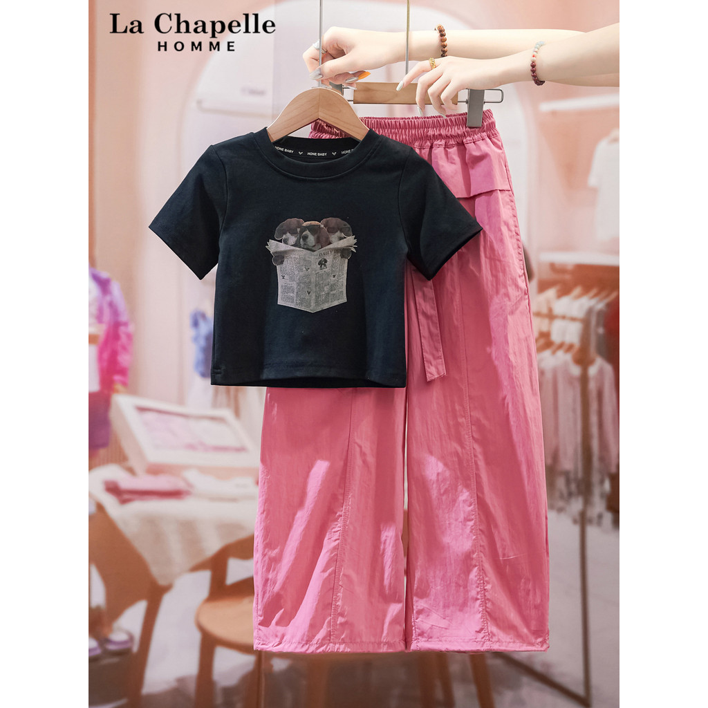 Lashebel roupas infantis meninas verão coreano dos desenhos animados impresso camiseta terno moda médio grande crianças 