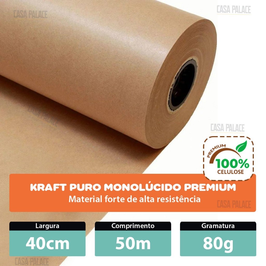 Papel Kraft 40cm De Largura x 50 Metros Gramatura 80 Monolúcido Correios Sacolas Embalagem