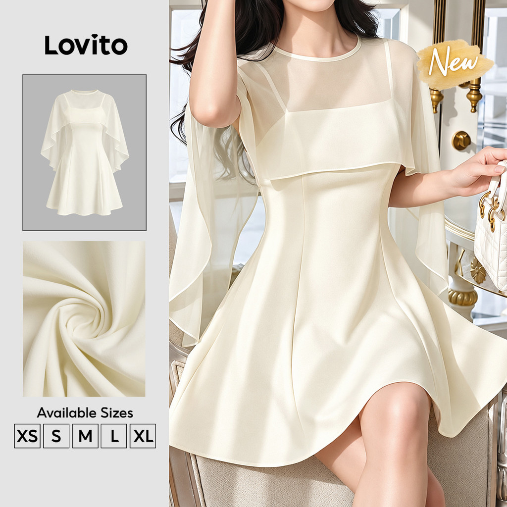 Lovito Vestido Feminino Off White Casual com Zíper Modelo Curto A Primavera Verão Fim de Semana DRK10P1D1031