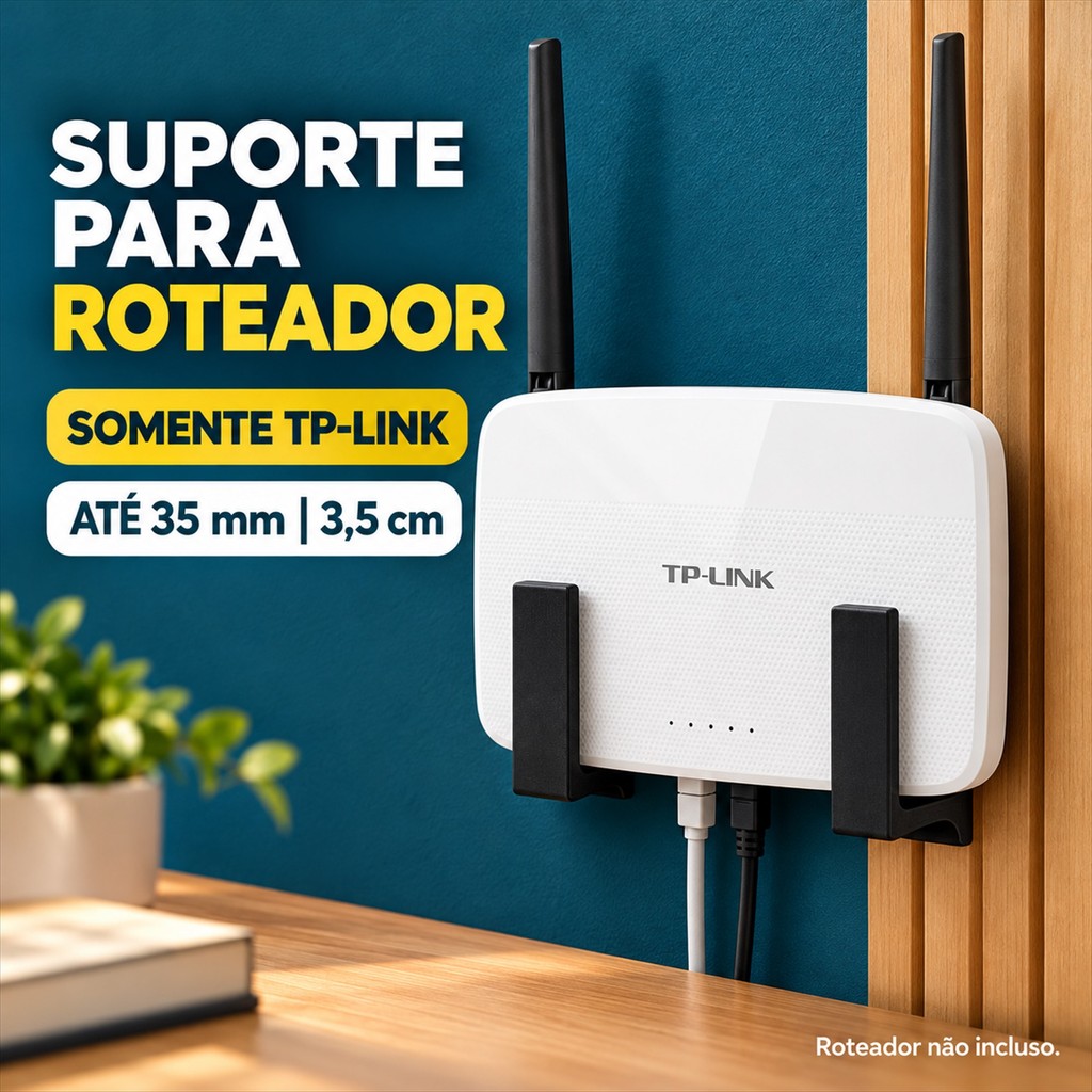 Suporte para Roteador TP-Link Wifi de Parede Sem Furo com Fita Dupla Face até 3,5 cm