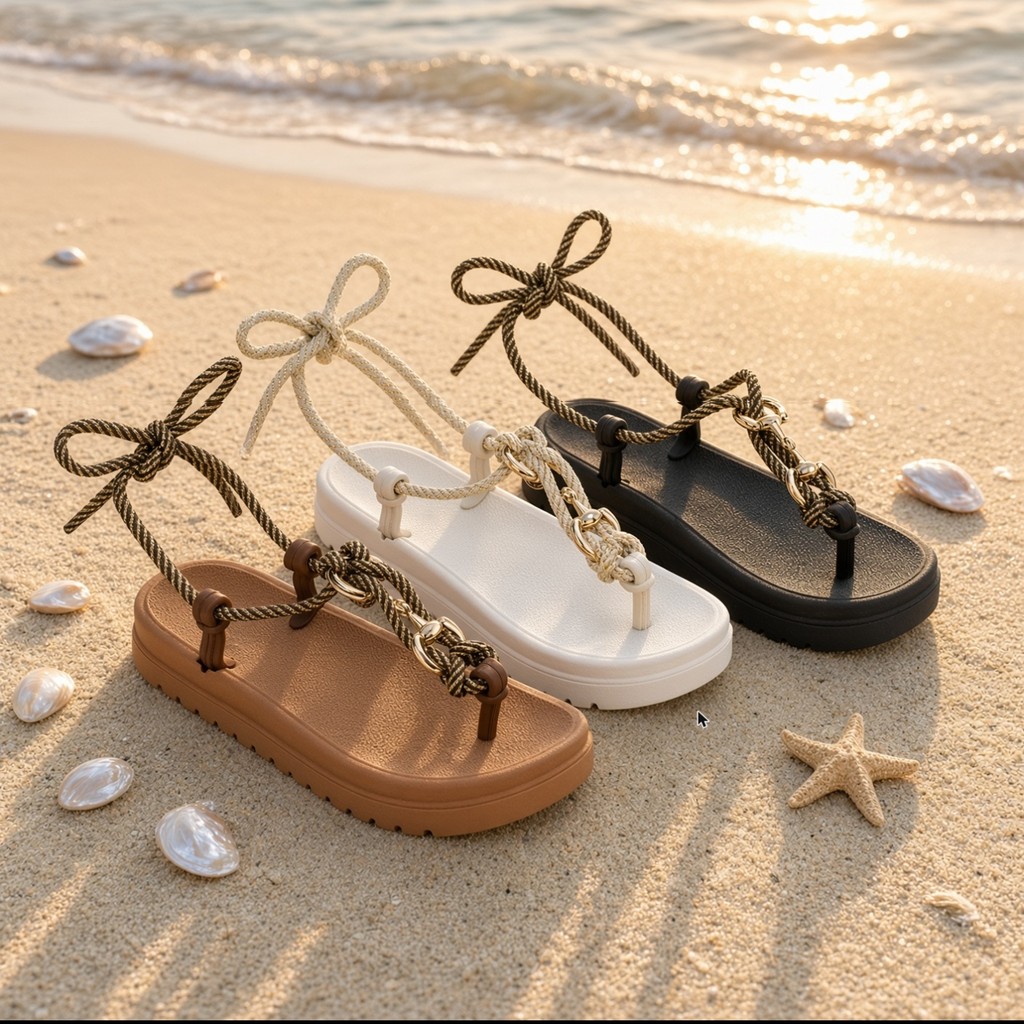 Sandália Feminina Flatform Amarração na Perna Cordão Trançado Dourado Plataforma Baixa Confortável Verão Elegante