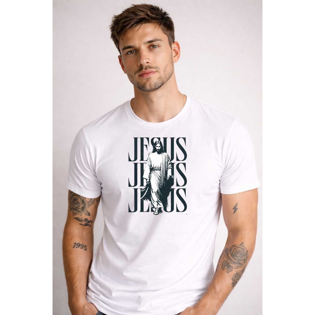 Camiseta Jesus Religioso Masculina Camisa Unissex Algodão Estampada Leve Confortável