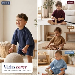 Conjunto Infantil Menino Camiseta Oversize e Shorts Algodão Verão 1 a 8 Anos Colorido Banim