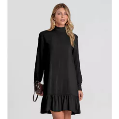 Vestido Curto Feminino Gola Dupla Dianna Preto