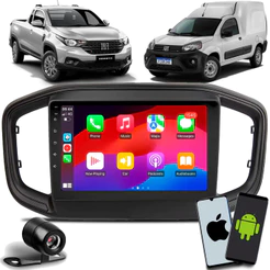 Central Multimídia 9 Polegadas Strada Fiorino 2021 à 2026 Com Carplay Android Auto Gps Sem Fio + Moldura + Câmera de Ré