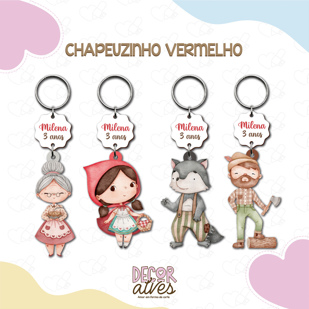 Chapeuzinho Vermelho Aquarela - Chaveiro Personalizado MDF brilhoso Lembrancinha infantil em Oferta na Shopee