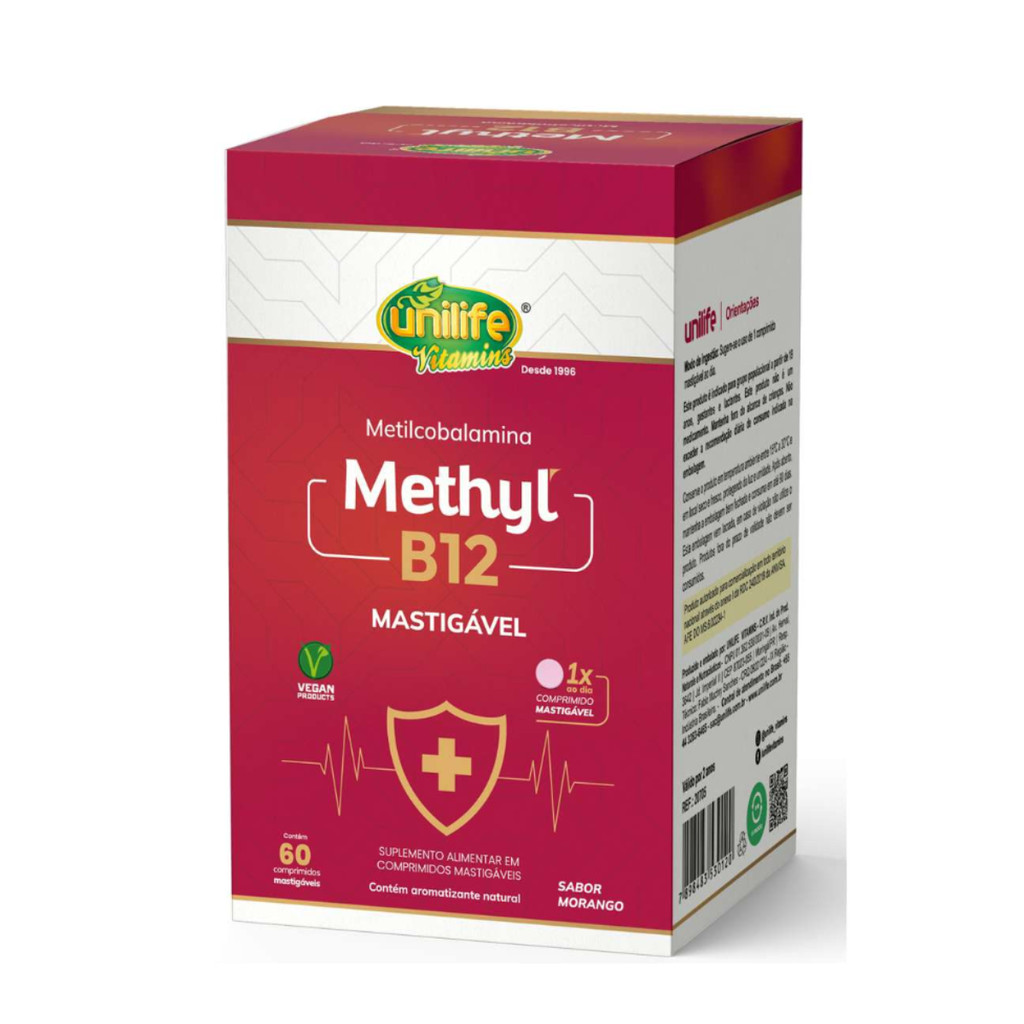 Vitamina B12 Methyl Morango 60 Comprimidos Mastigáveis Unilife