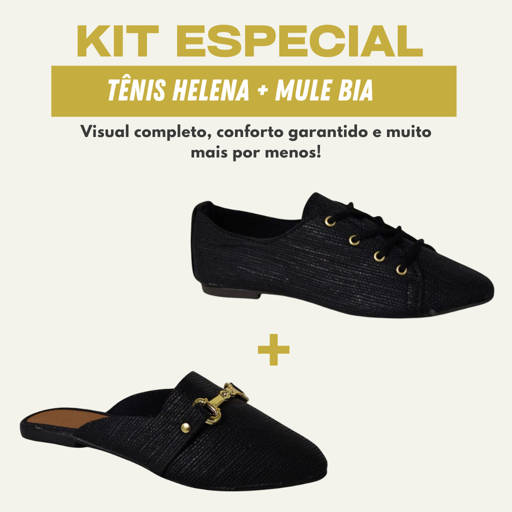 Kit Mule Feminina Bico Fino + Tênis Oxford Feminino Cadarço Confortável