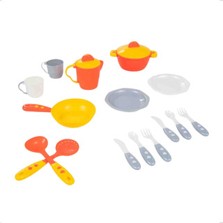 Brinquedo Infantil Kit Cozinha Completo Talher Prato Copo Panela Faca Frigideira 15 Peças Tateti