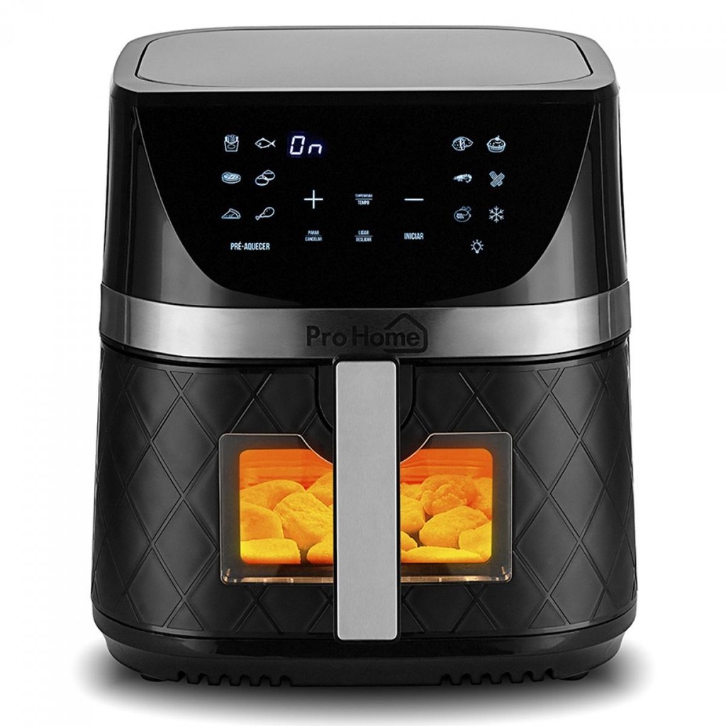 Fritadeira Elétrica Air Fryer Pro Home Family PRO, 100% Digital, Com Visor, 8L, 110V, Preto e Inox