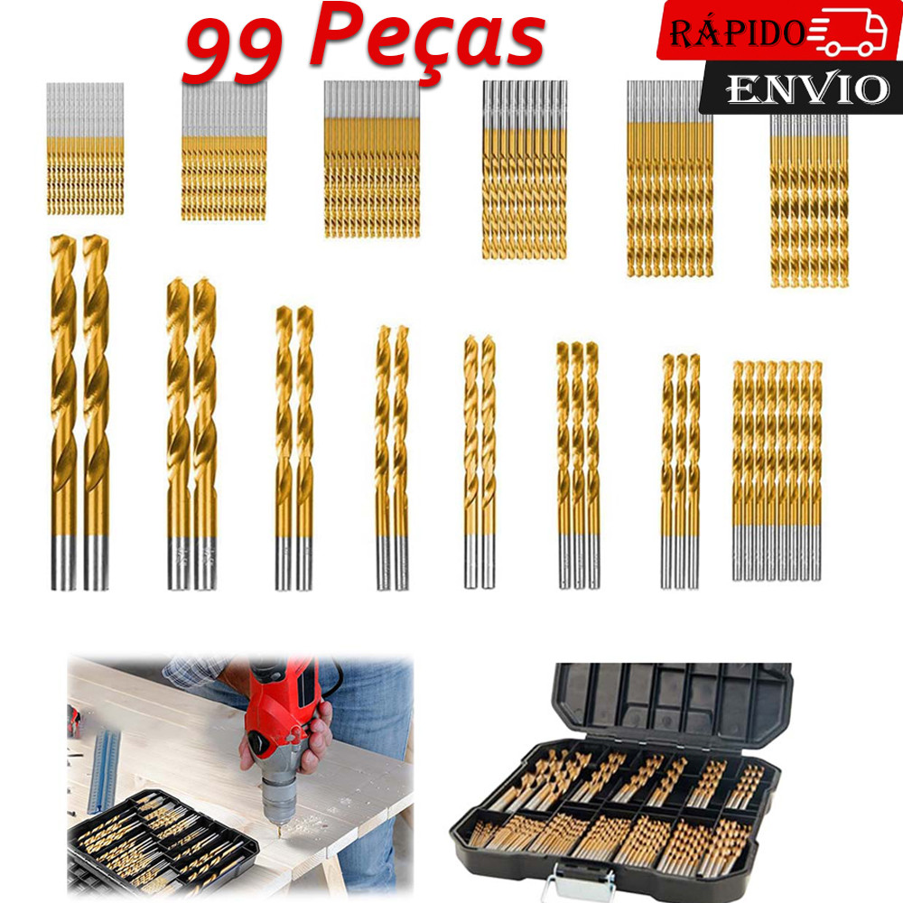 Kit 99 Brocas Aço Titanium Para Furadeira  Ferramentas Combinadas de Perfuração para Perfuração