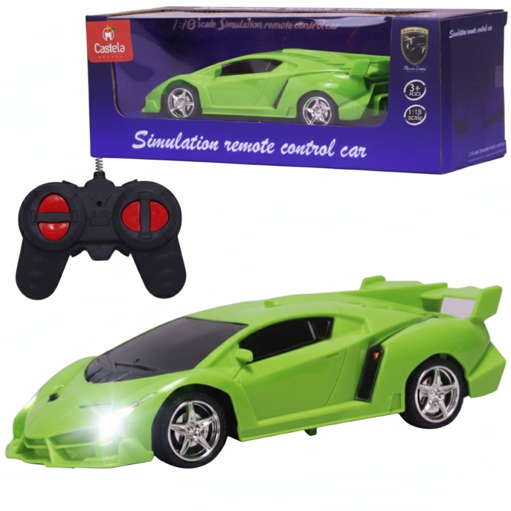 Carrinho Controle Remoto Corrida Superesportivo Escala 1:18 Brinquedo Menino 4 Funções Verde Castela