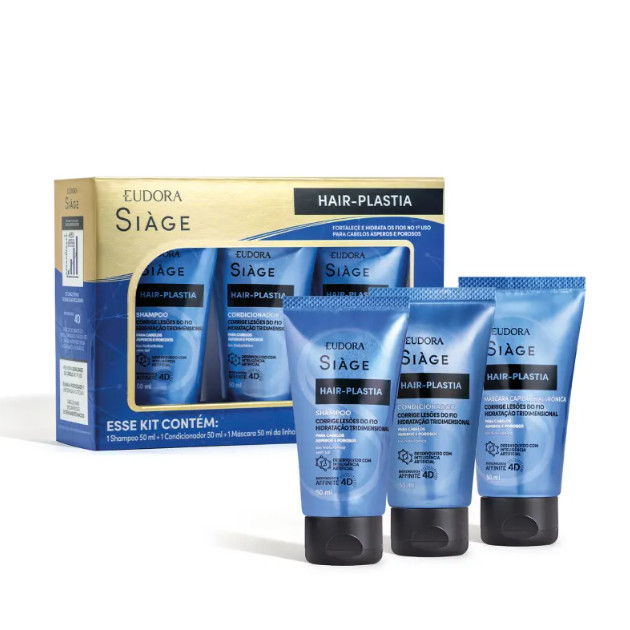 Kit Eudora Siáge Hair Plastia Mini Shampo 50ml + Condicionador 50ml + Máscara 50ml