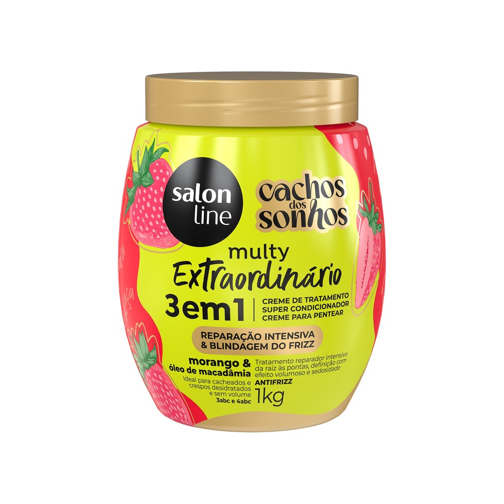 Creme de Tratamento Morango 3 em 1 Cachos dos Sonhos Multy Extraordinário 1kg em Oferta na Shopee