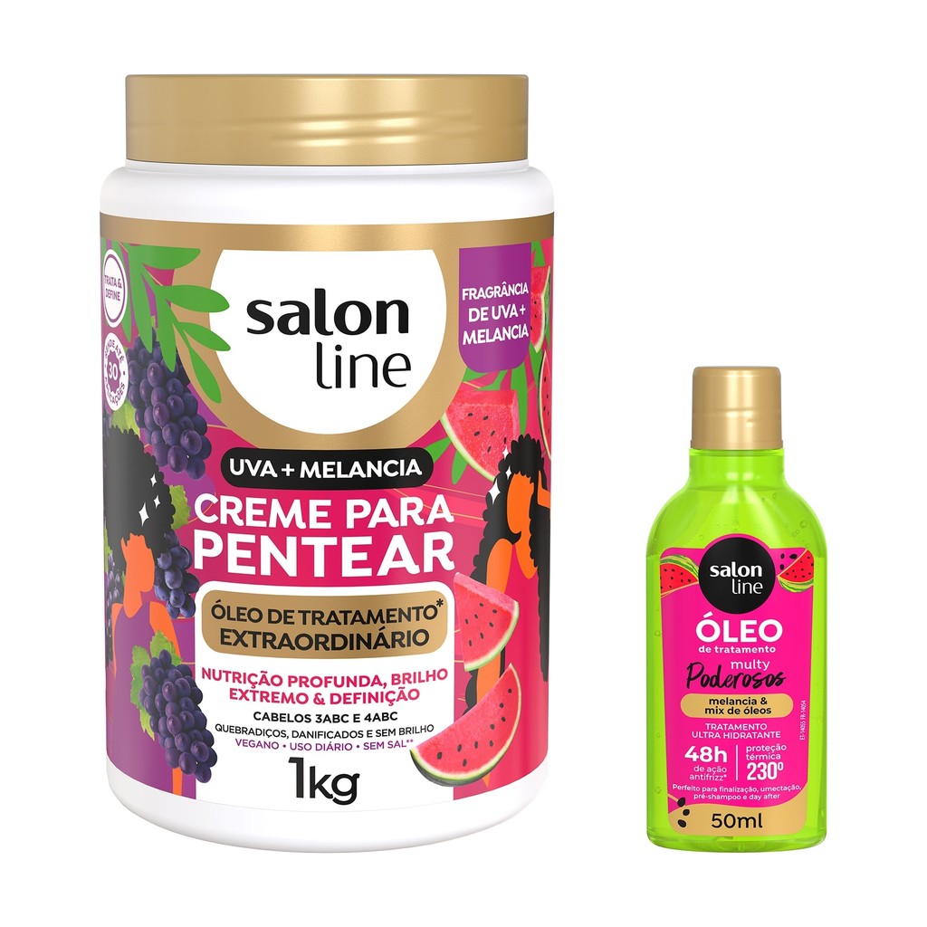 Kit de Tratamento com Creme para Pentear Uva + Melancia e Óleo Multy em Oferta na Shopee
