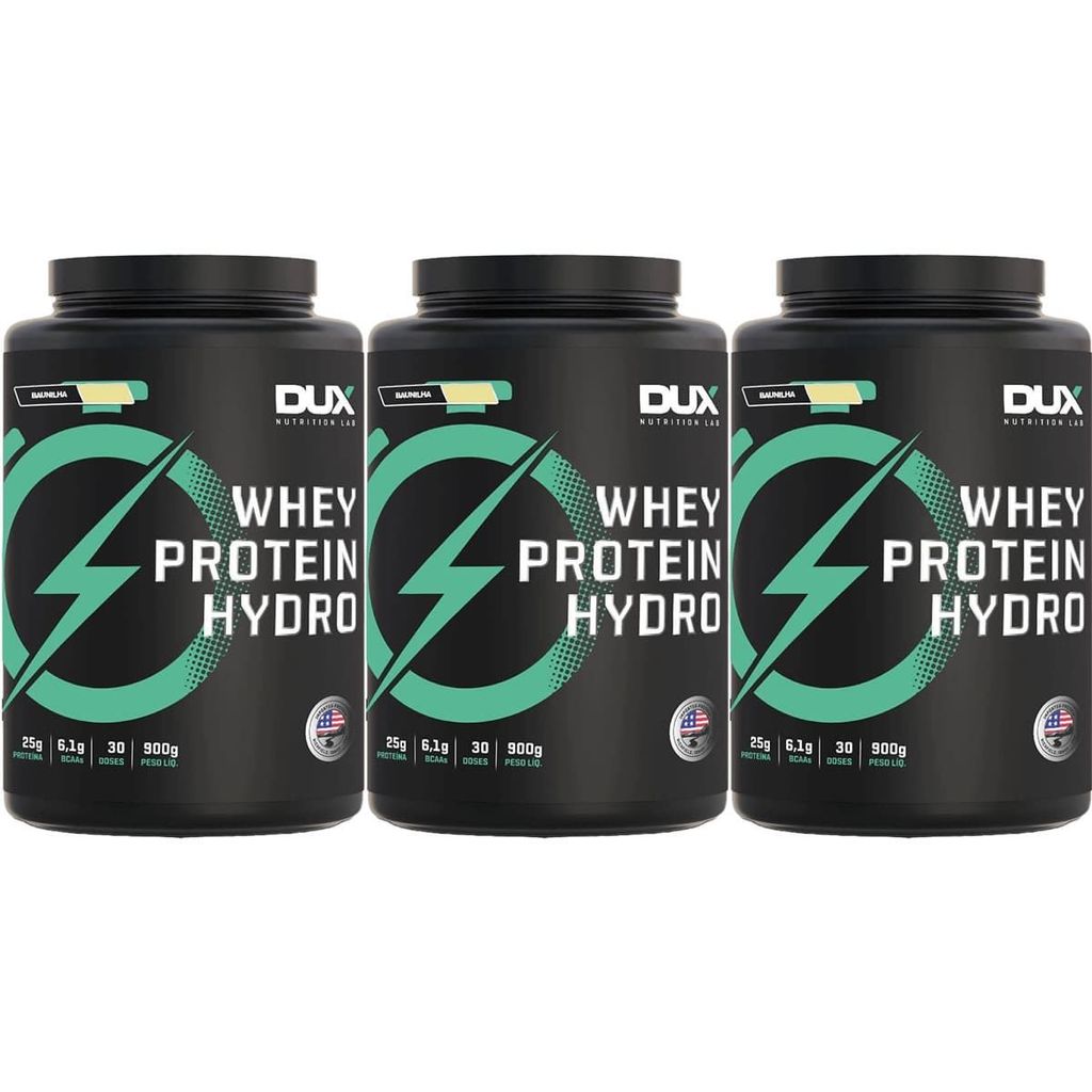 Kit 3X Whey Protein Hydro - 900g Baunilha - Dux Nutrition