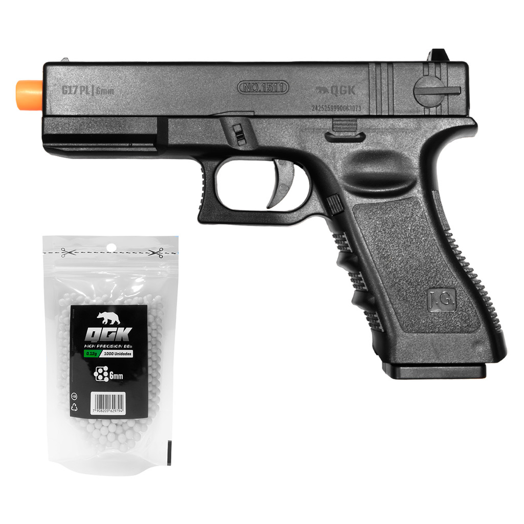 PISTOLA DE AIRSOFT SPRING QG17 PL 6MM QGK + 1000 BBS em Oferta na Shopee