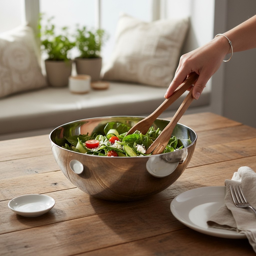 Saladeira Tigela Bowl Aço Inox 28cm 5 Litros Cozinha Servir Prateado