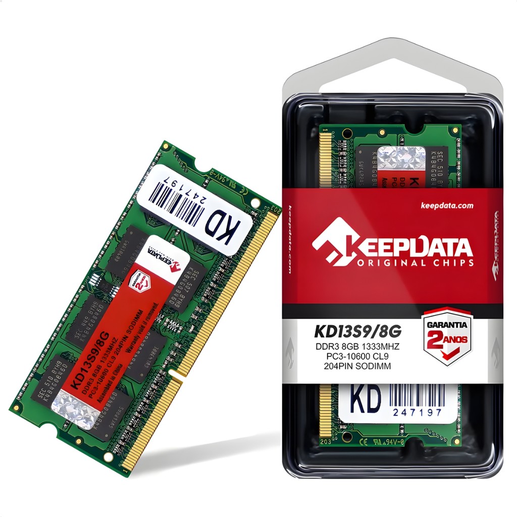 Memória Ram Para Notebook DDR3 8GB 1333MHz Keepdata CL9 Verde KD13S9/8G