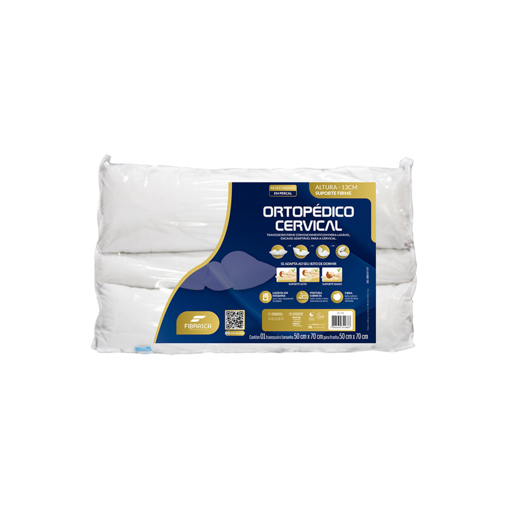 Travesseiro Ortopédico Cervical Fibra Siliconizada 4288 Fibrasca 50x70cm Lavável Em Máquina - Branco
