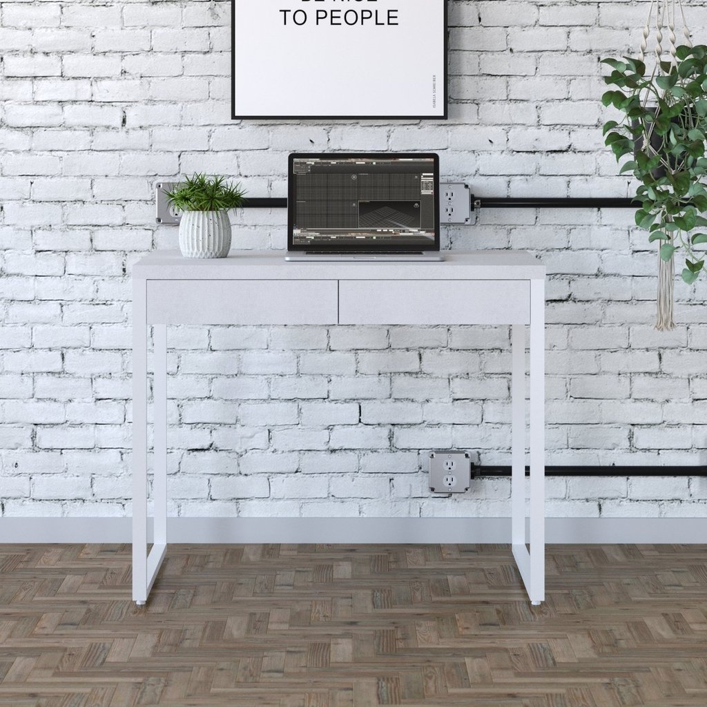 Escrivaninha Mesa Escritório 90Cm 2 Gavetas Kuadra Branco/Branco Chess em Oferta na Shopee