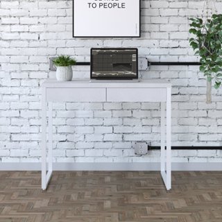 Escrivaninha Mesa Escritório 90Cm 2 Gavetas Kuadra Branco/Branco Chess em Oferta na Shopee