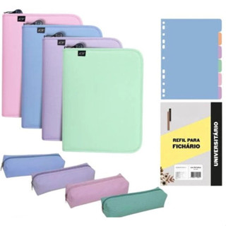 Fichário universitário + Bloco 6 Divisórias e Estojo ACP em Oferta na Shopee