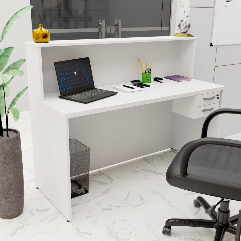 Balcão Atendimento Recepção Consultório 140x60cm com Gaveta Branco em Oferta na Shopee