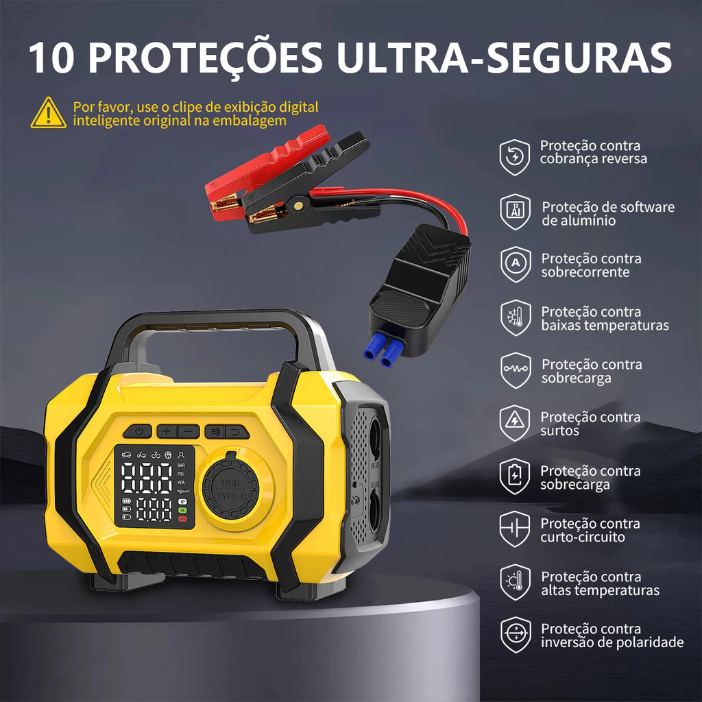 5 em 1 Auxiliador de Partida Compressor Ar PowerBank Led 8000 mAh 3500 Pa 6 Funções Carro Carpei — imagem 2 de 2