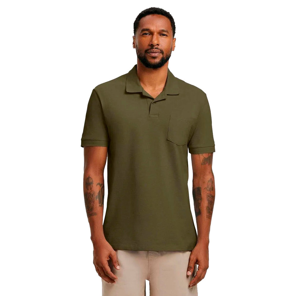 Camiseta Hering Polo Básica Masculina Regular Em Piquet Com Bolso Verde Militar