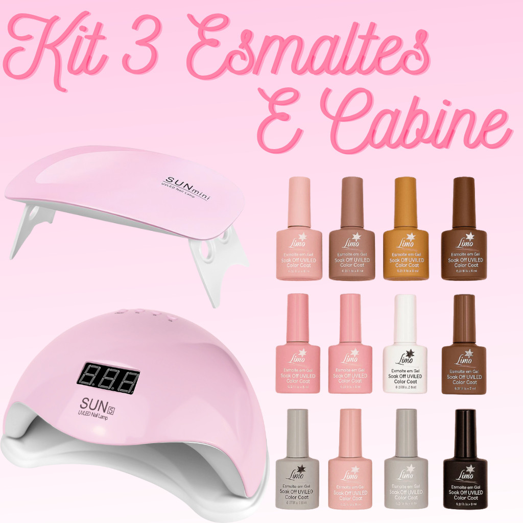 Kit 3 Esmaltes ou 3 Esmaltes + Cabine Sun 5 ou Sun Mini Esmalte Gel Seca UV Iniciante Profissional em Oferta na Shopee
