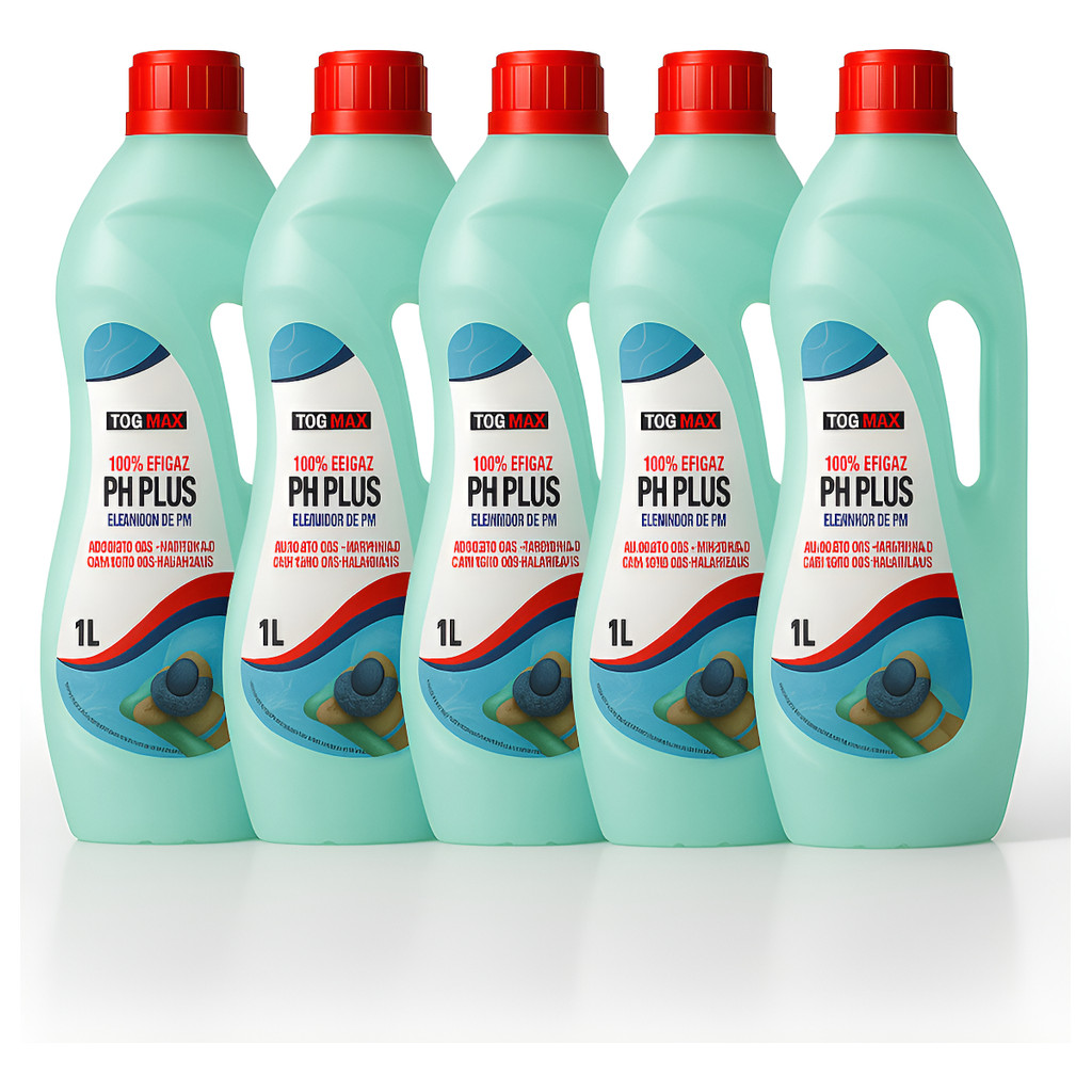 Kit 5x1L Elevador de pH Togmax Barrilha Leve Corrige Acidez da Água da Piscina em Oferta na Shopee