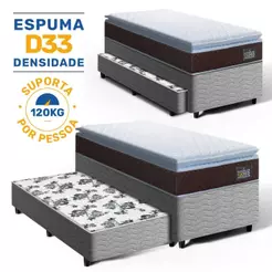 Cama Box com Colchão de Espuma D33 Pillow Top Comfort Luxo + Auxiliar de Molas Unique Solteiro 88cm