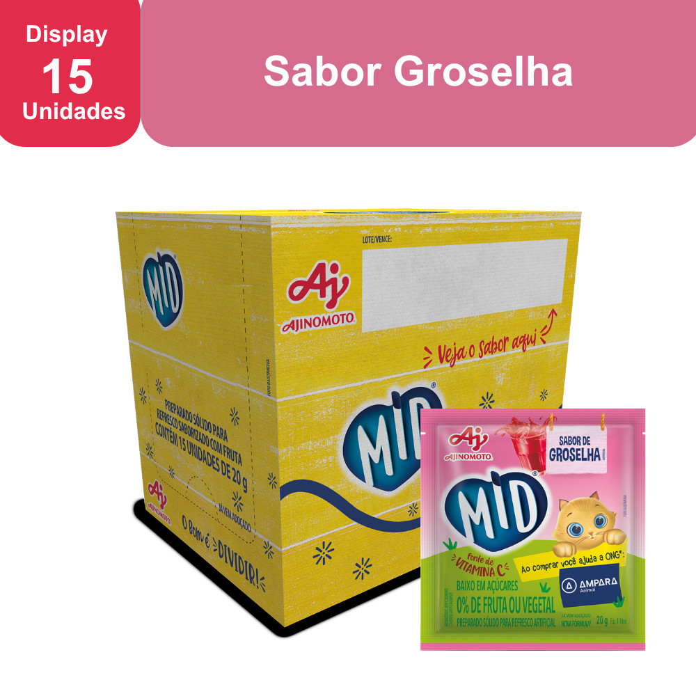 Kit Refresco em Pó MID® Sabor Groselha Com 15 Unidades de 20g em Oferta na Shopee