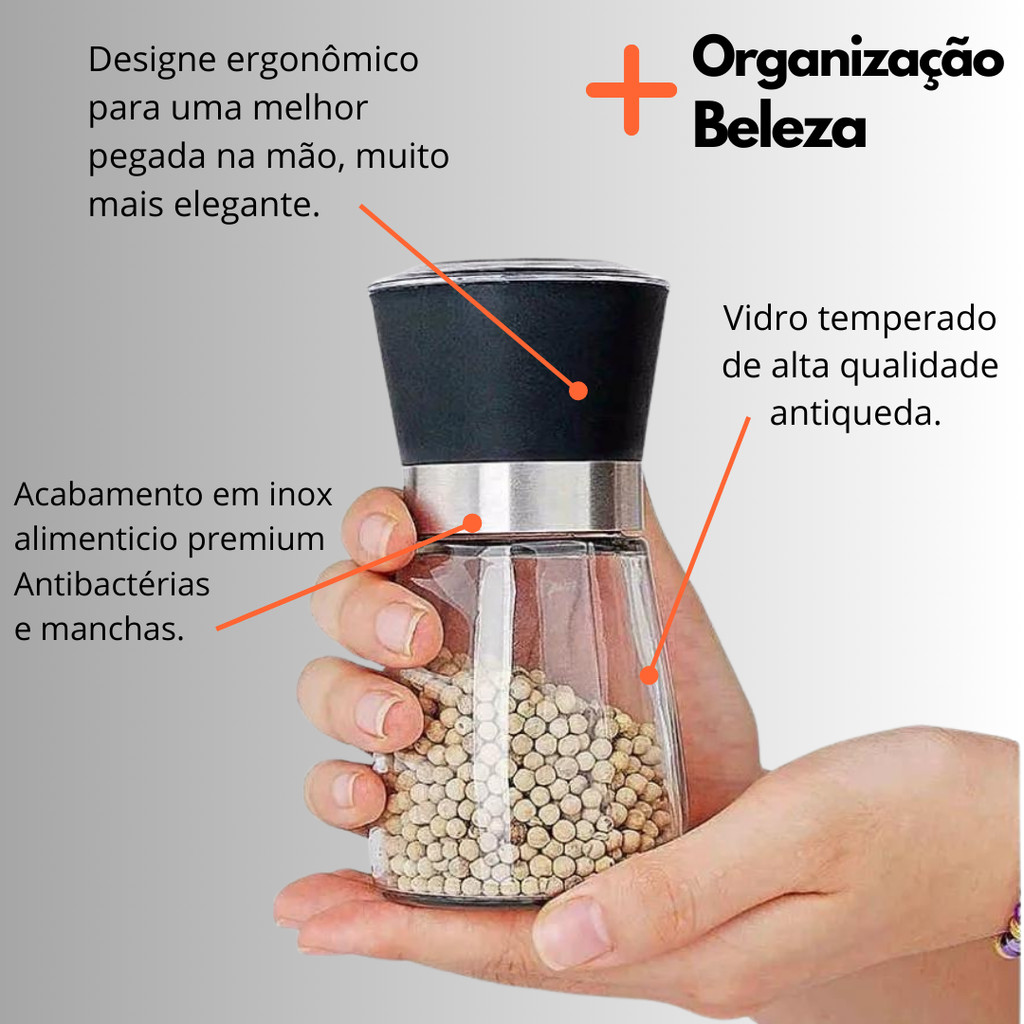 Conjunto 1- 4 Moedores Premium SalPimenta Moagem Ajustável Cerâmica Design Clássico Inox & Acrílico · foto 2