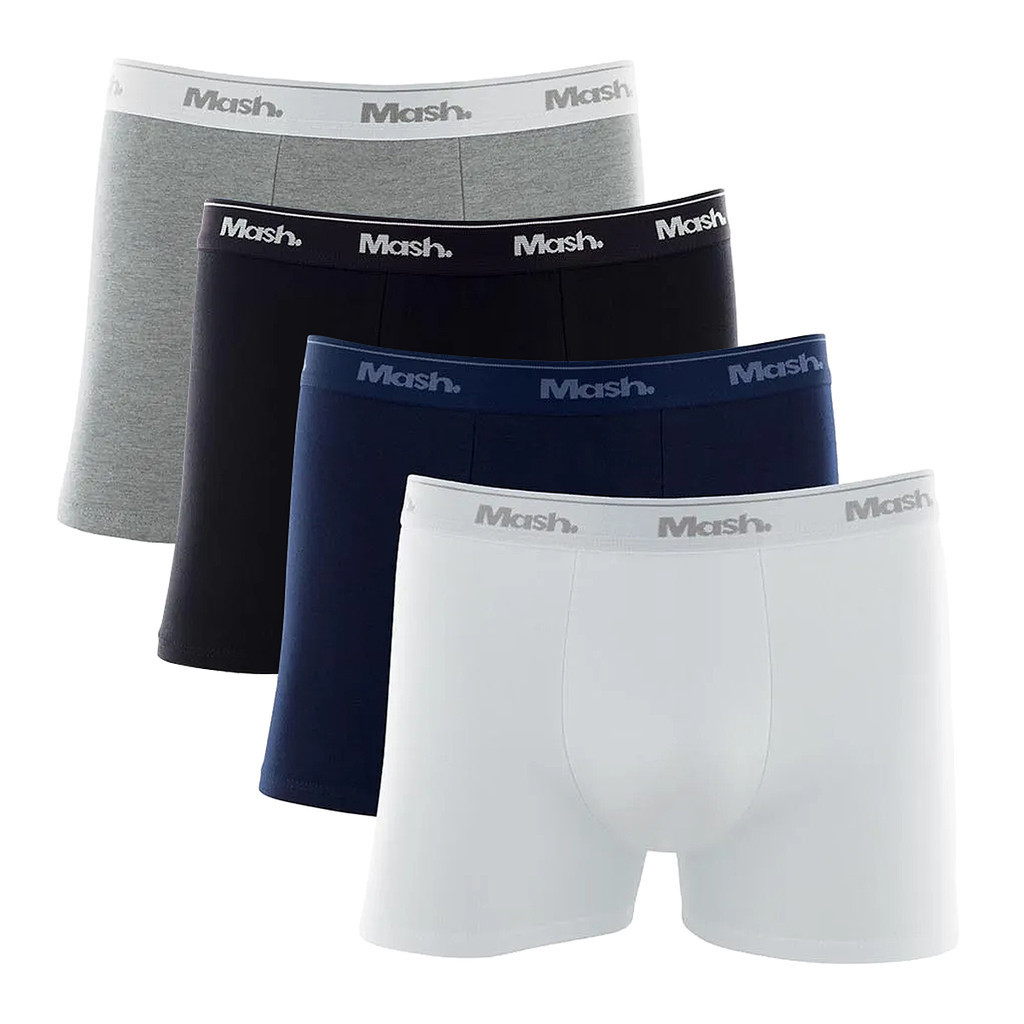 Kit 4 Cuecas Boxer Cotton Elástico Algodão Confortável Mash