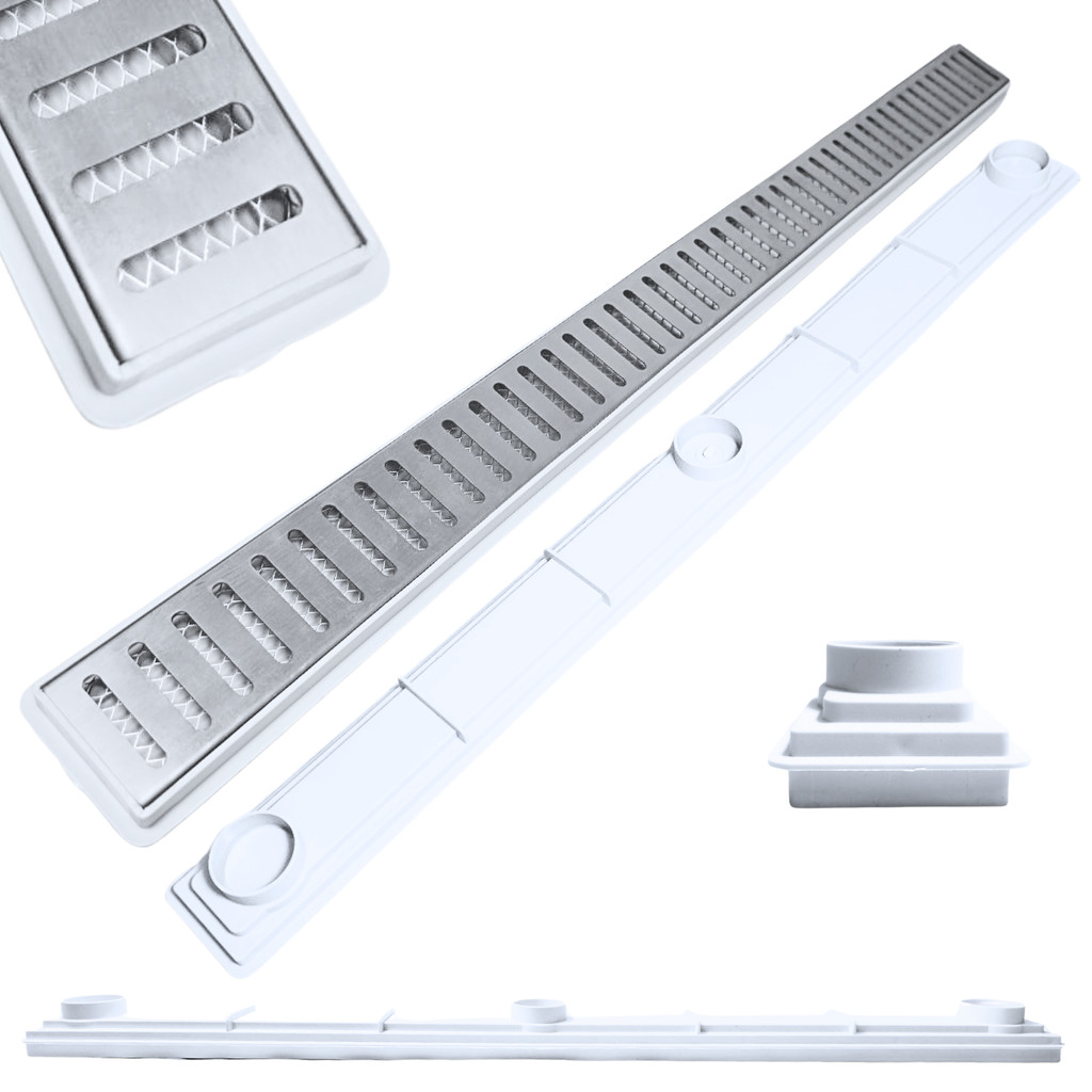 Ralo Linear para Banheiro Apartamento Inox 304 Palito 70cm x 5cm Cocho Raso Branco