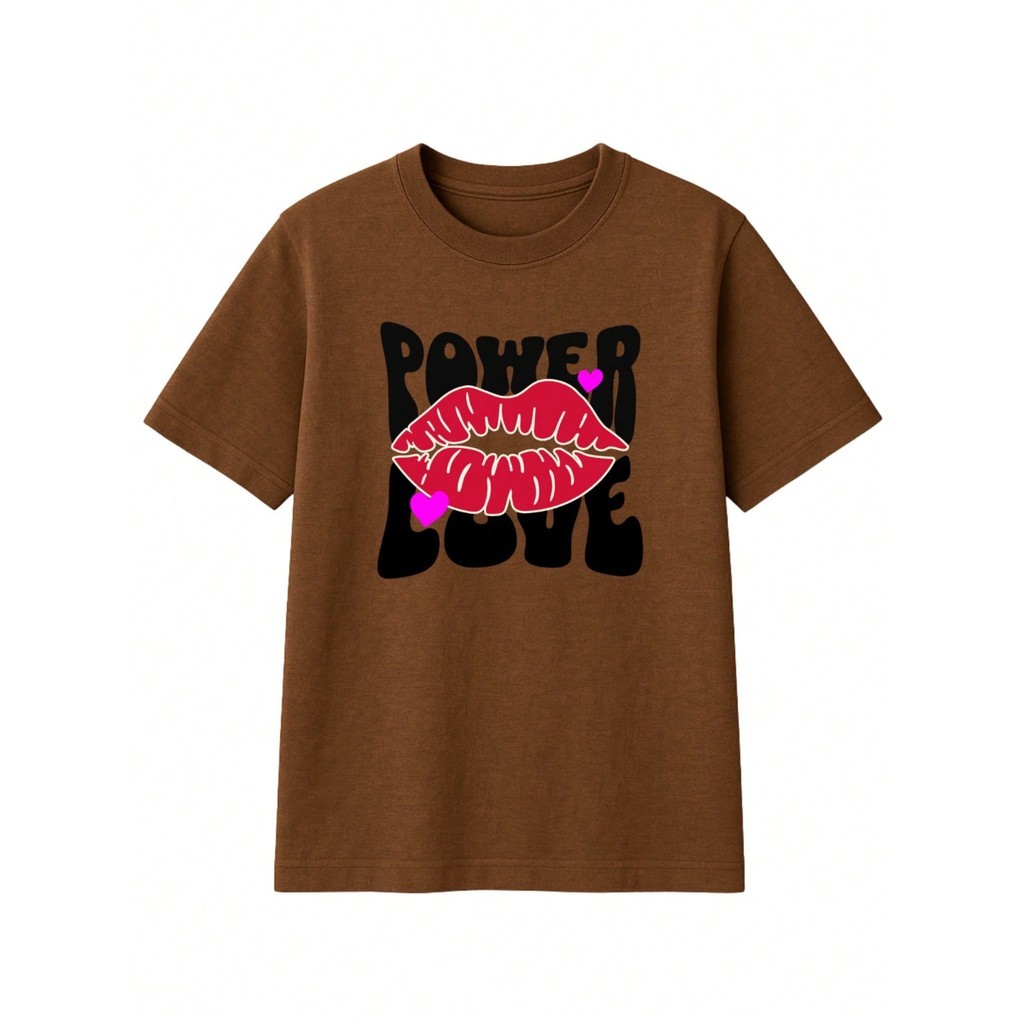 Camiseta Oversized estampada Feminina Cor Marrom Confortável Algodão Modelo Academia