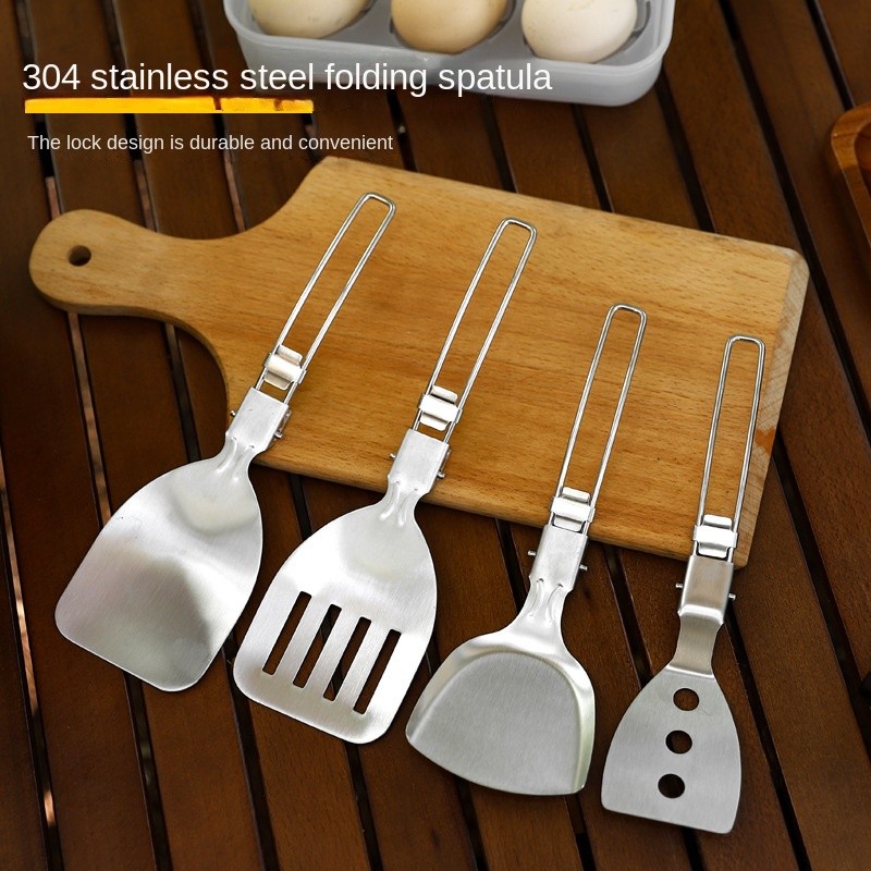 Espátula de fritura dobrável ao ar livre acampamento portátil 304 espátula de aço inoxidável piquenique churrasco Mini m