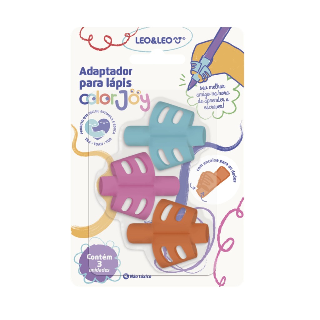 Adaptador de Lápis com Encaixe de Dedo Color Joy Blister C/ 3 Peças Leo&Leo Leonora - 10182 em Oferta na Shopee