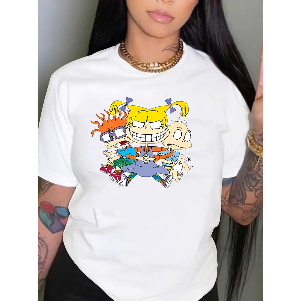 BR.Moonlight Camiseta Feminina Personagem Cartoon Estampa Estilosa Confortável Divertida Moderna Moda Casual Verão