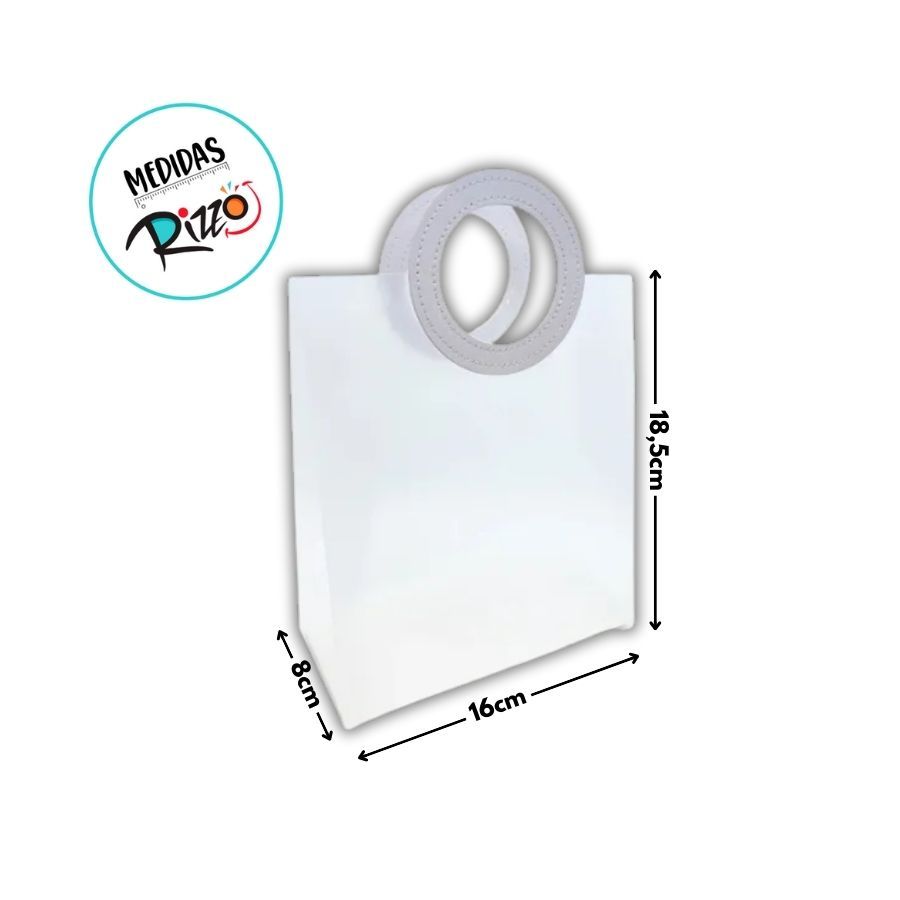 Detalhes do Sacola Transparente Fosca PVC com Alça Redonda de Couro Branco - 18,5x16x8cm  - 10 unidades - Rizzo