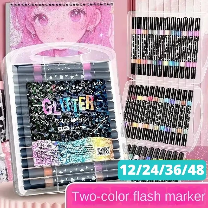 Caneta Glitter 24 48 72 96 pincel duplo marcadores arte canetas tinta metálica diy artesanato aniversário pôster álbum