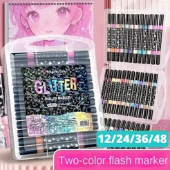 Caneta Glitter 24 48 72 96 pincel duplo marcadores arte canetas tinta metálica diy artesanato aniversário pôster álbum